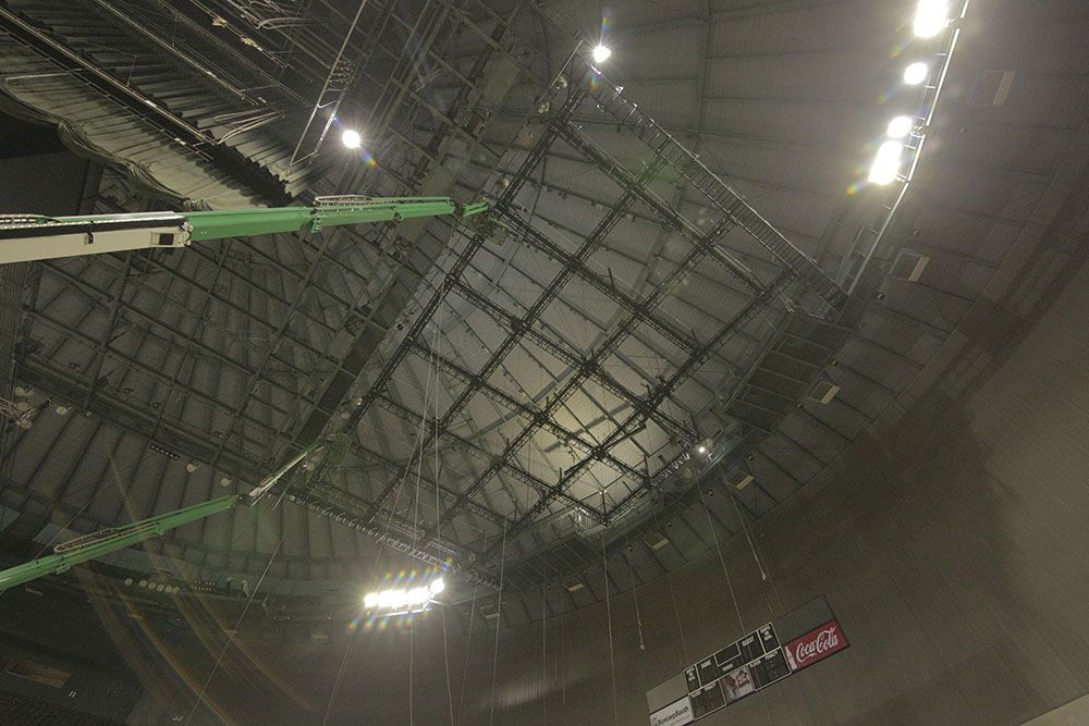 Ground shot of crane and rafters