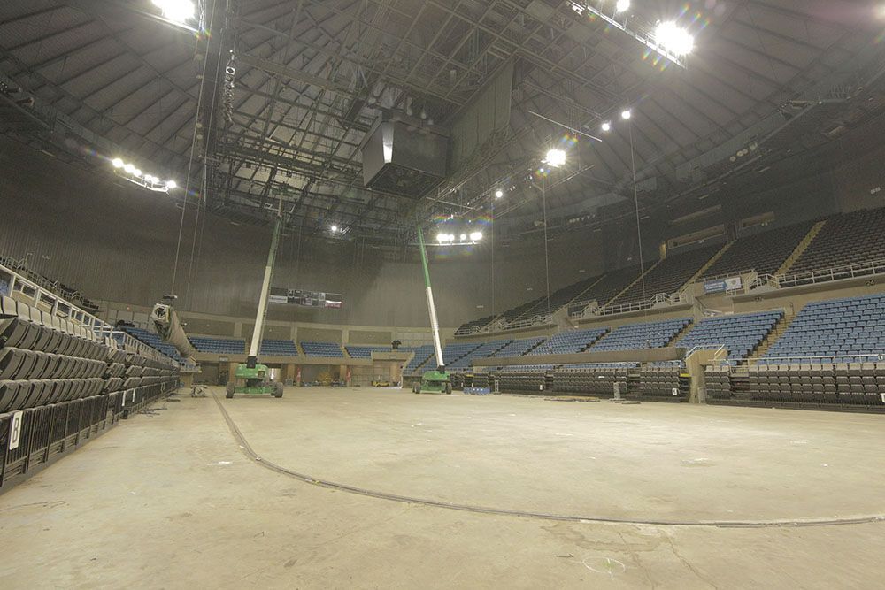 Convention Center floor with cranes working